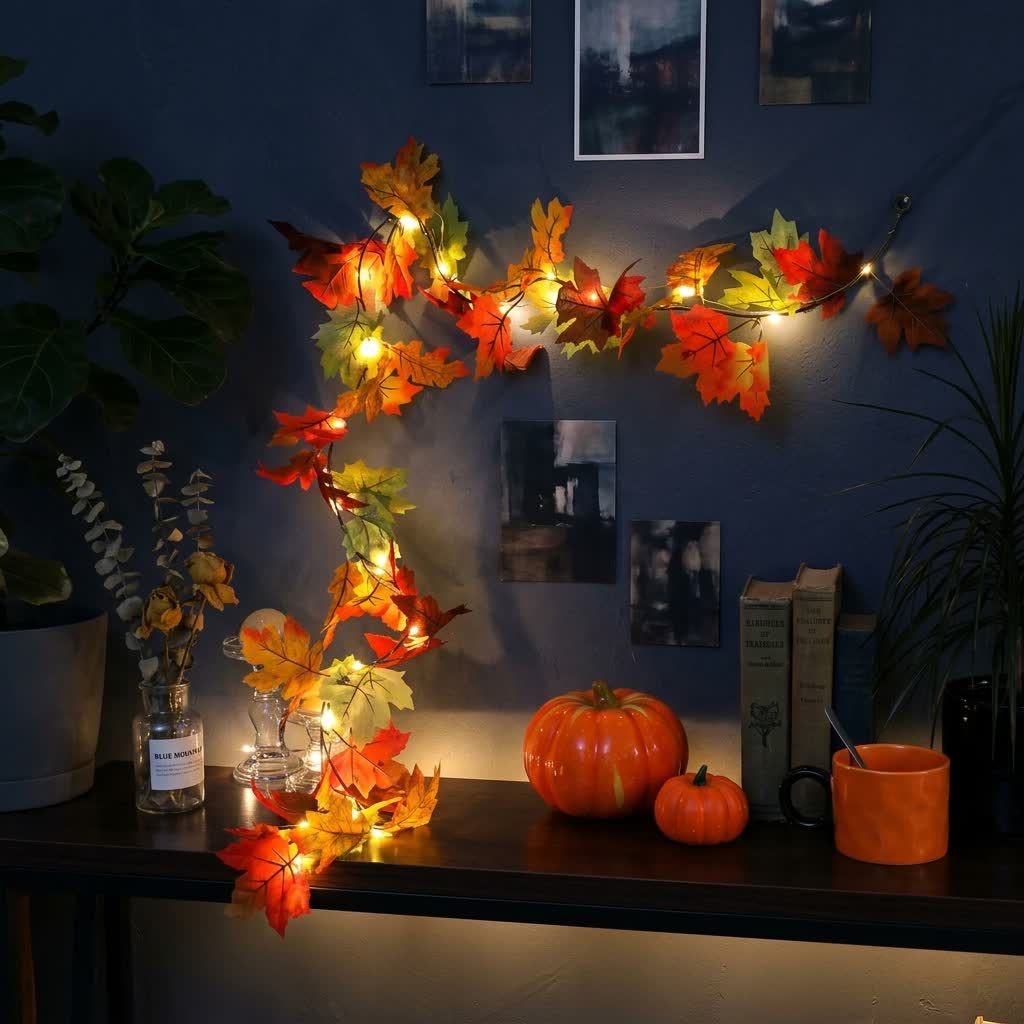 Fall Maple Leaf Garland Lights Decor - Artificial Fall Leaves Vine For Thanksgiving Decor - image 3