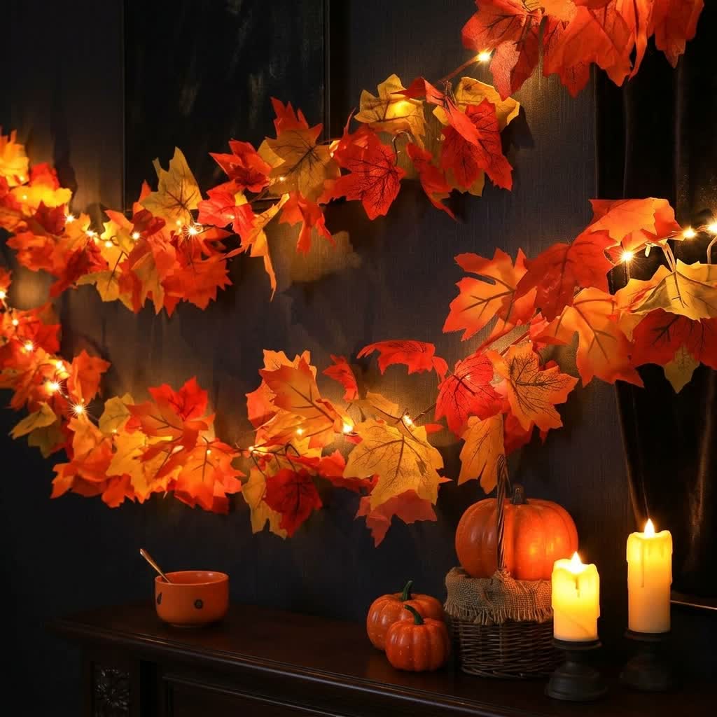 Fall Maple Leaf Garland Lights Decor - Artificial Fall Leaves Vine For Thanksgiving Decor - Maple #2 - image 4