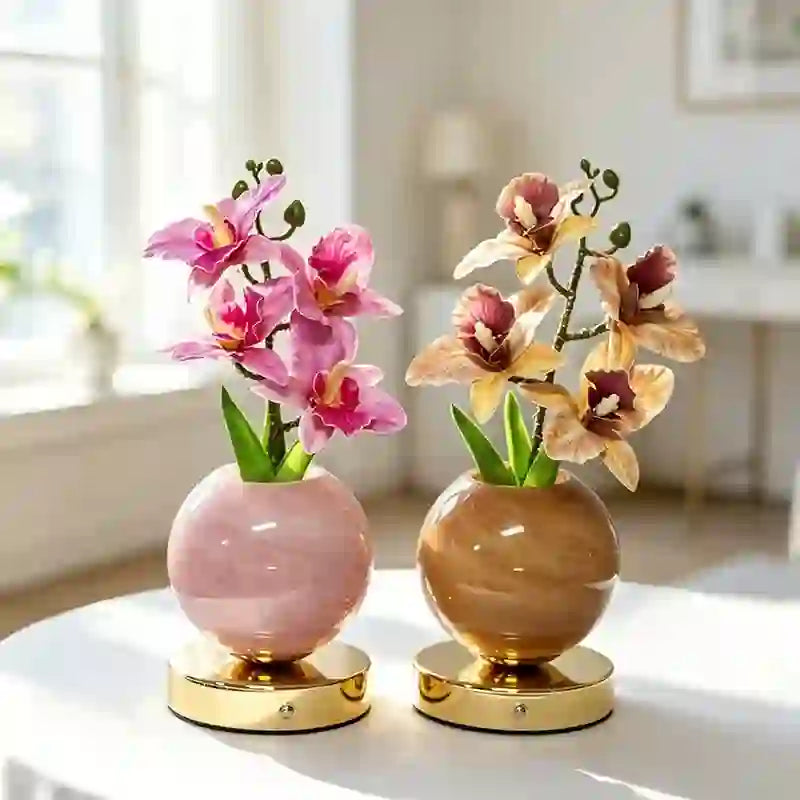 Moon Bloom Orchid Flower Lamp Decor - LED Artificial Orchid With Glass Globe Vase - image 3