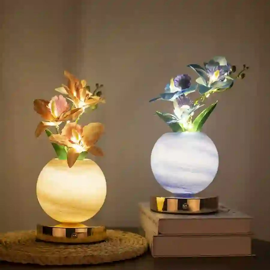 Moon Bloom Orchid Flower Lamp Decor - LED Artificial Orchid With Glass Globe Vase - image 0