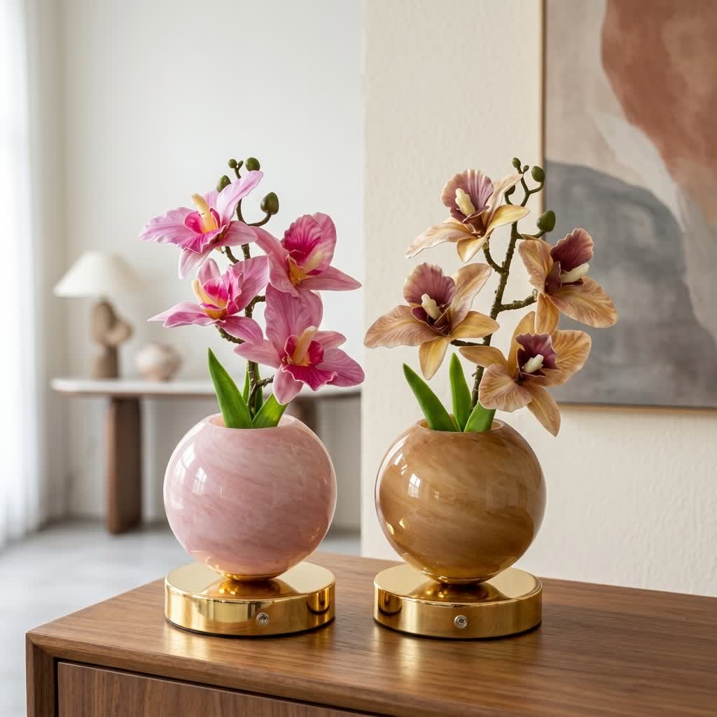 Moon Bloom Orchid Flower Lamp Decor - LED Artificial Orchid With Glass Globe Vase - image 2