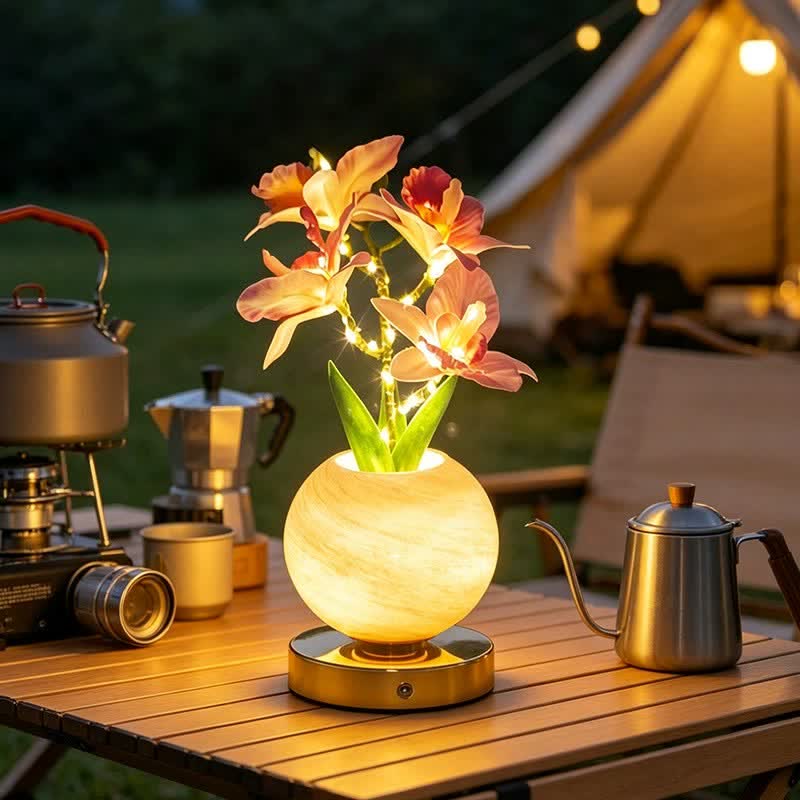 Moon Bloom Orchid Flower Lamp Decor - LED Artificial Orchid With Glass Globe Vase - Pink - image 6