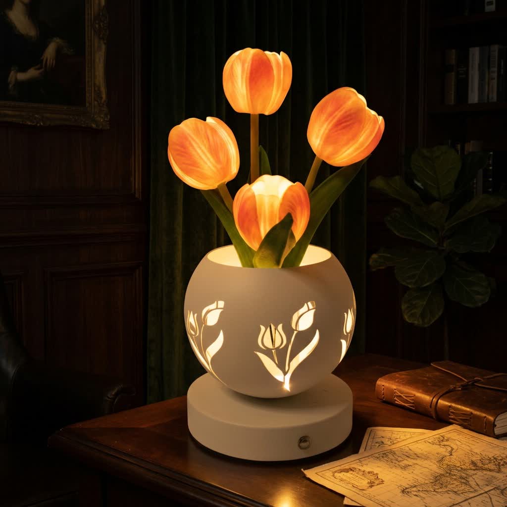 Tulip Flower 3-Color Dimmable LED Lamp Decor - Glowing Artificial Tulip With Vase Night Light - image 2