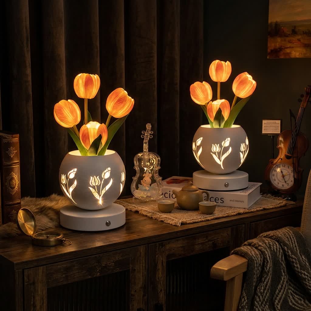 Tulip Flower 3-Color Dimmable LED Lamp Decor - Glowing Artificial Tulip With Vase Night Light - image 3
