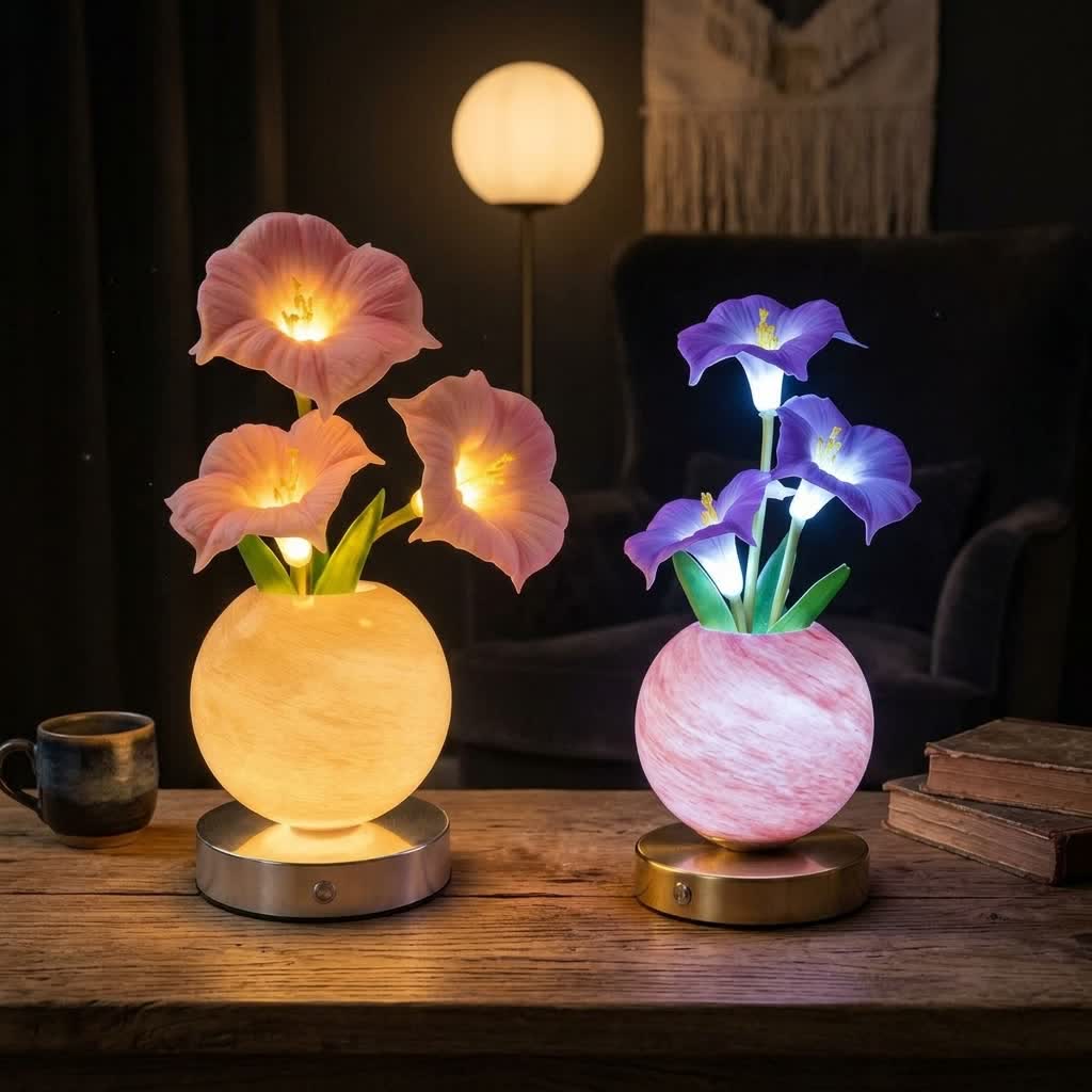 Glowing Morning Glory Flower Bouquet LED Lamp - Rechargeable Flower Lamp Decor With Vase - image 1