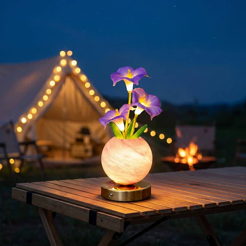 Glowing Morning Glory Flower Bouquet LED Lamp - Rechargeable Flower Lamp Decor With Vase - Purple - image 3
