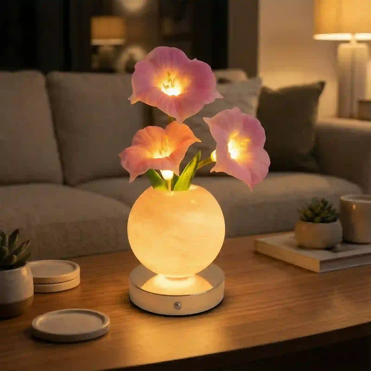 Glowing Morning Glory Flower Bouquet LED Lamp - Rechargeable Flower Lamp Decor With Vase - image 2