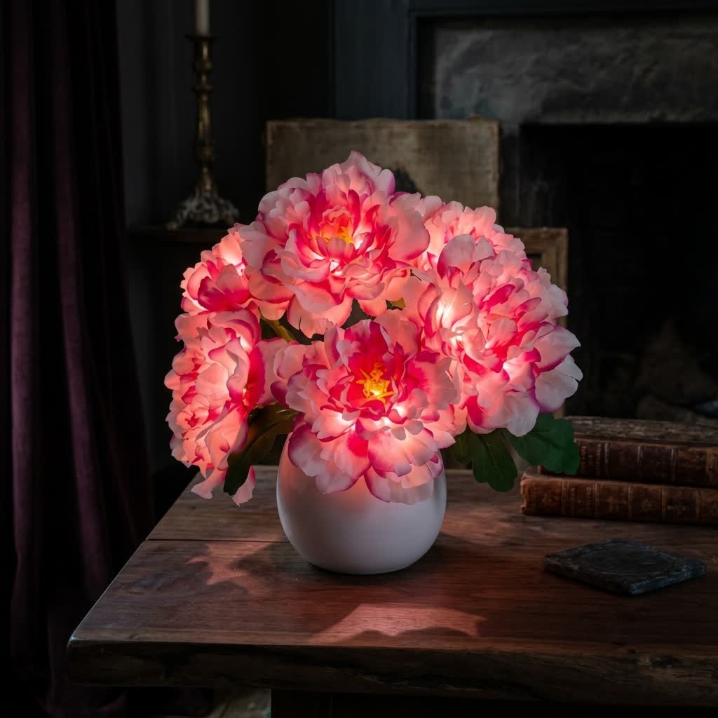 Eternal Peony Flower Pot LED Lamp - USB Rechargeable Glowing Peony Table Lamp - Hot Pink - image 5