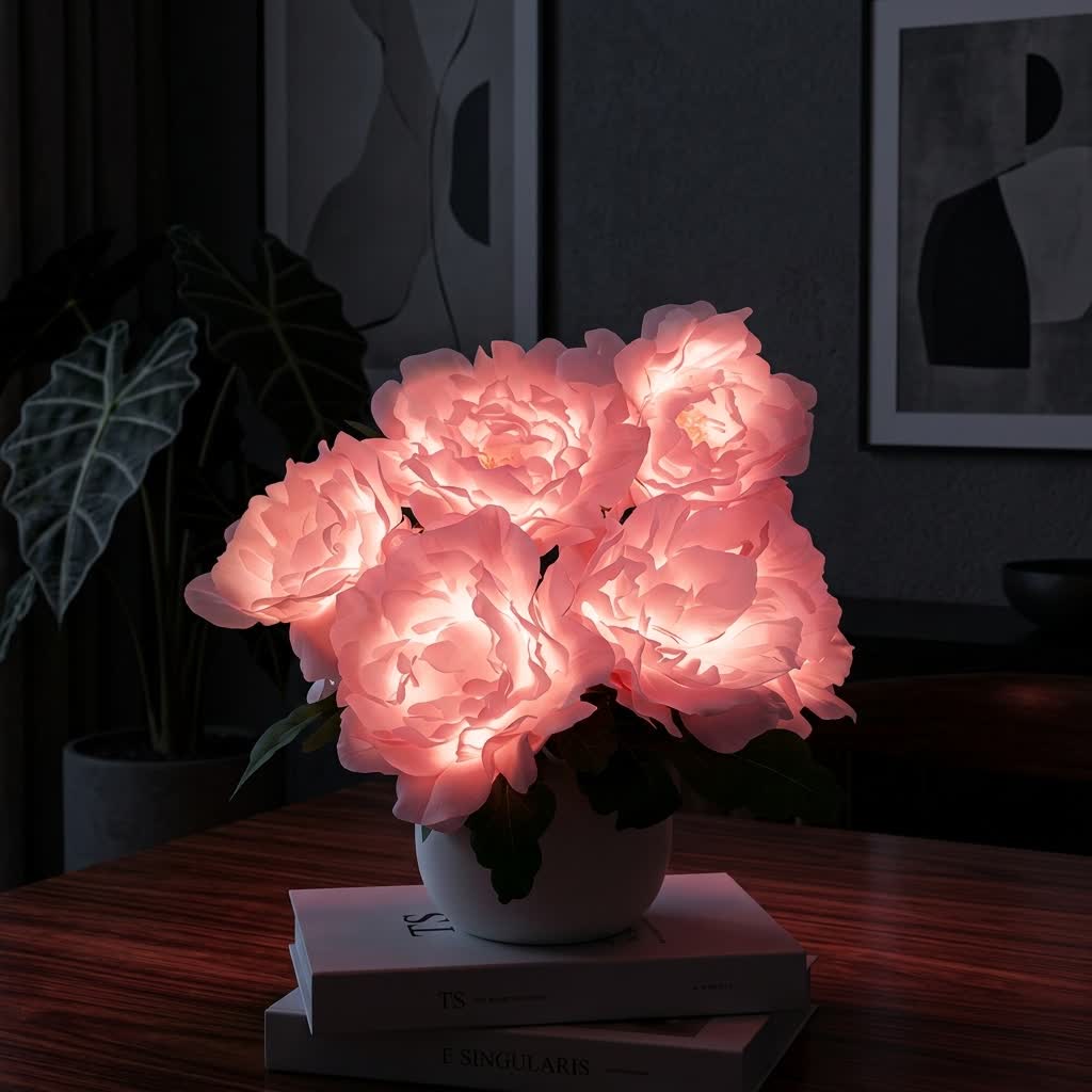 Eternal Peony Flower Pot LED Lamp - USB Rechargeable Glowing Peony Table Lamp - image 0