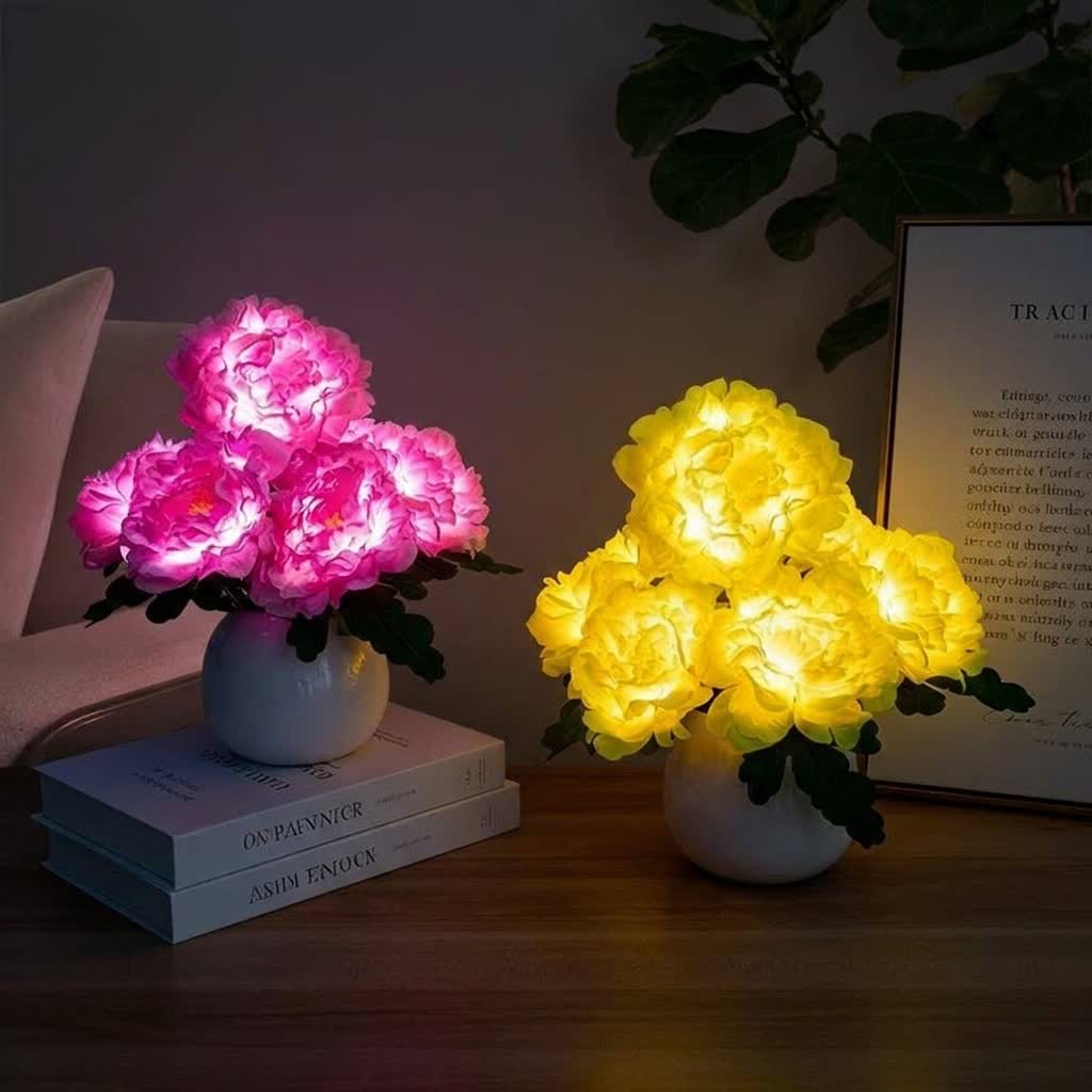 Eternal Peony Flower Pot LED Lamp - USB Rechargeable Glowing Peony Table Lamp - image 3