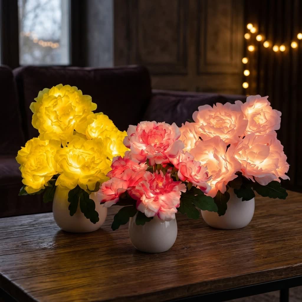 Eternal Peony Flower Pot LED Lamp - USB Rechargeable Glowing Peony Table Lamp - image 1