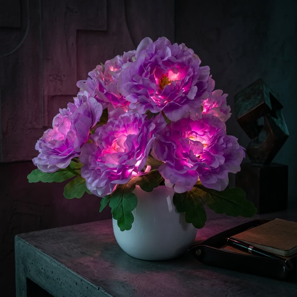 Eternal Peony Flower Pot LED Lamp - USB Rechargeable Glowing Peony Table Lamp - Purple - image 9