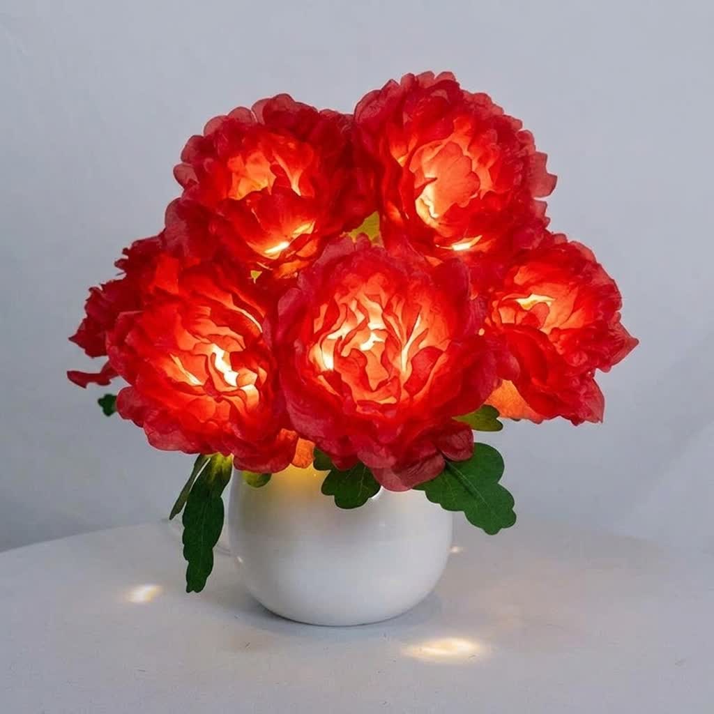 Eternal Peony Flower Pot LED Lamp - USB Rechargeable Glowing Peony Table Lamp - image 12