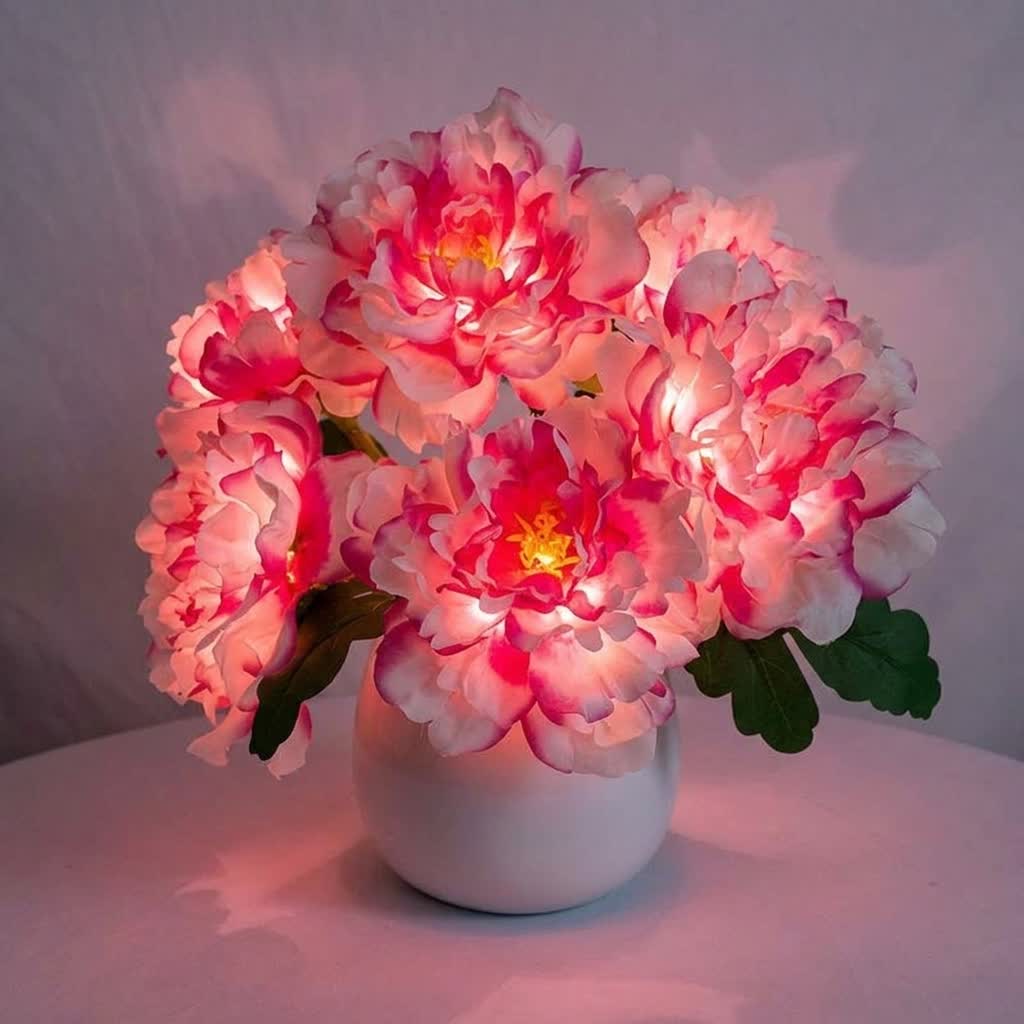 Eternal Peony Flower Pot LED Lamp - USB Rechargeable Glowing Peony Table Lamp - image 6
