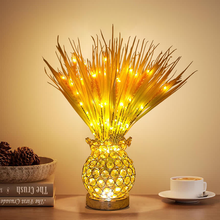 Sunlit Wheat LED Lamp With Crystal Pineapple Vase - Glowing Wheat Bouquet Table Lamp - image 2
