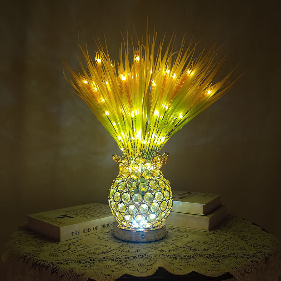 Sunlit Wheat LED Lamp With Crystal Pineapple Vase - Glowing Wheat Bouquet Table Lamp - image 3