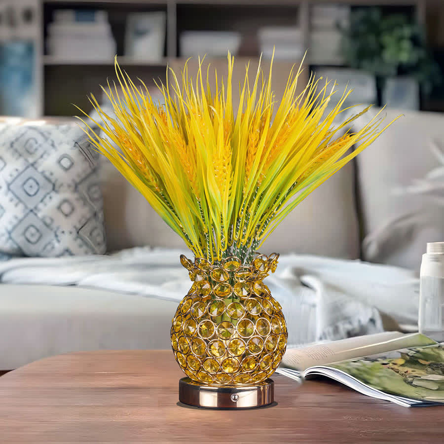 Sunlit Wheat LED Lamp With Crystal Pineapple Vase - Glowing Wheat Bouquet Table Lamp - image 4
