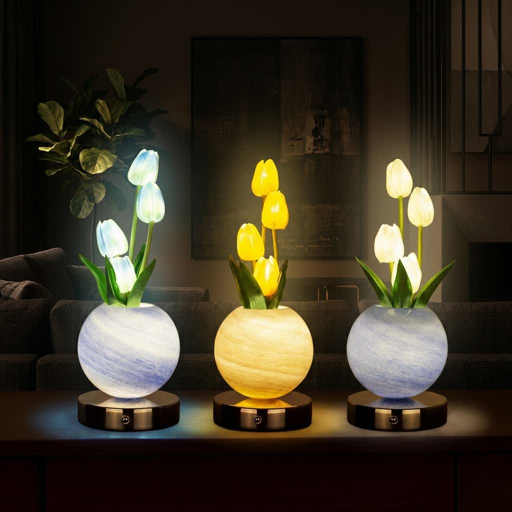 Tulip LED Night Light Decor With Glass Vase - Romantic Glowing Flower Night Light Lamp - image 1