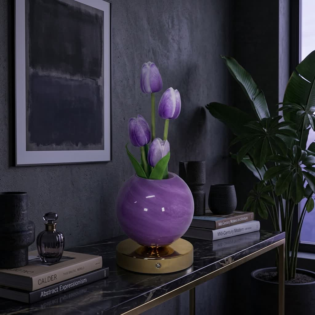 Tulip LED Night Light Decor With Glass Vase - Romantic Glowing Flower Night Light Lamp - Purple - image 10