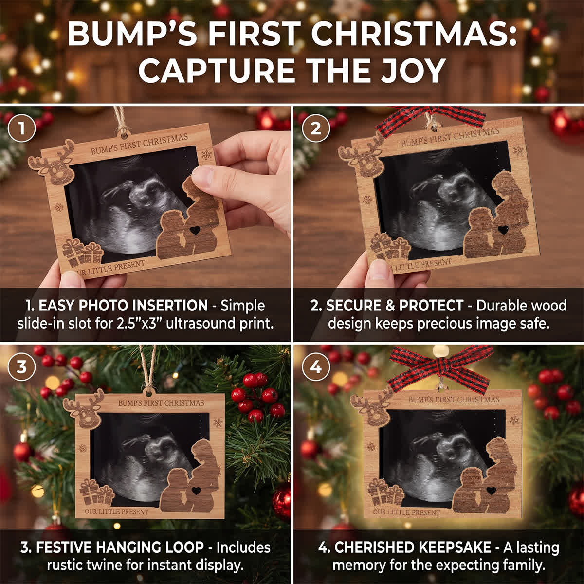 Baby Sonogram Ornament For Expecting Mom - Bump's First Christmas Ultrasound DIY Photo Ornament - image 3