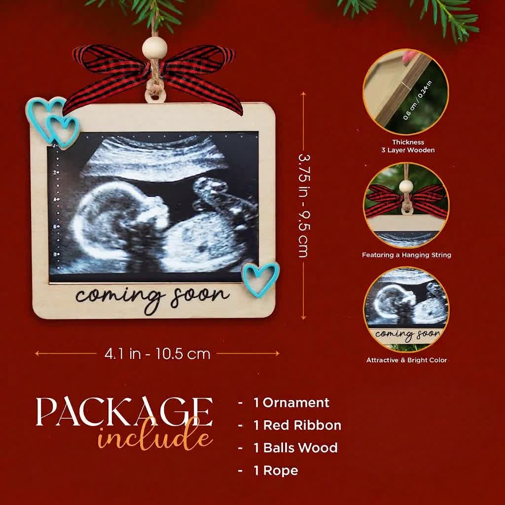 Minimalist Coming Soon Ultrasound Ornament - Baby Bump Sonogram Keepsake Ornament - image 2