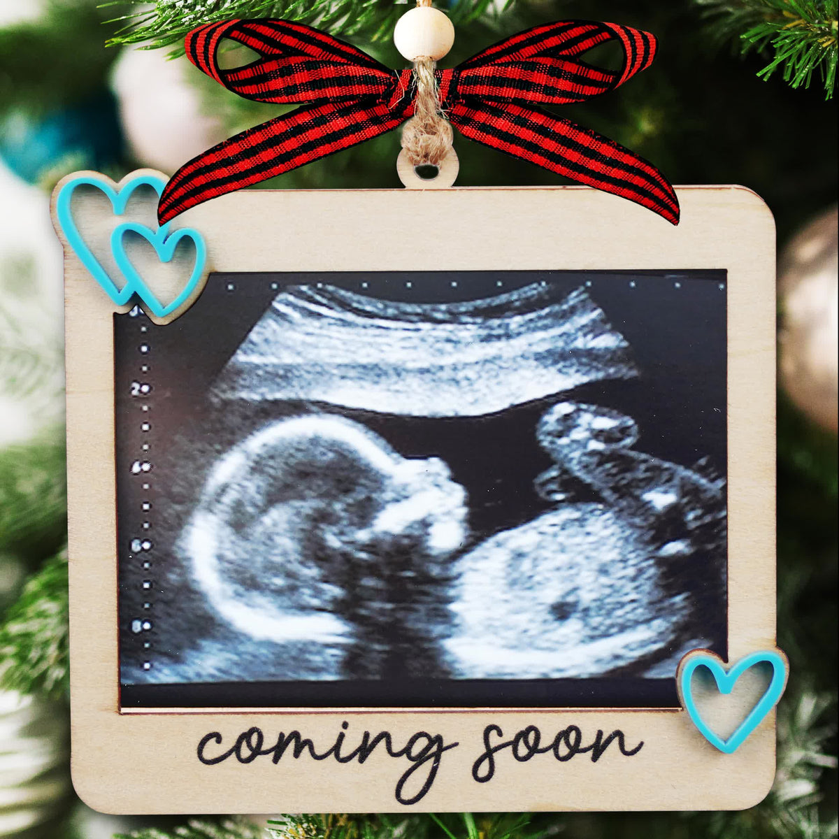 Minimalist Coming Soon Ultrasound Ornament - Baby Bump Sonogram Keepsake Ornament - Blue - 1Pcs - image 5