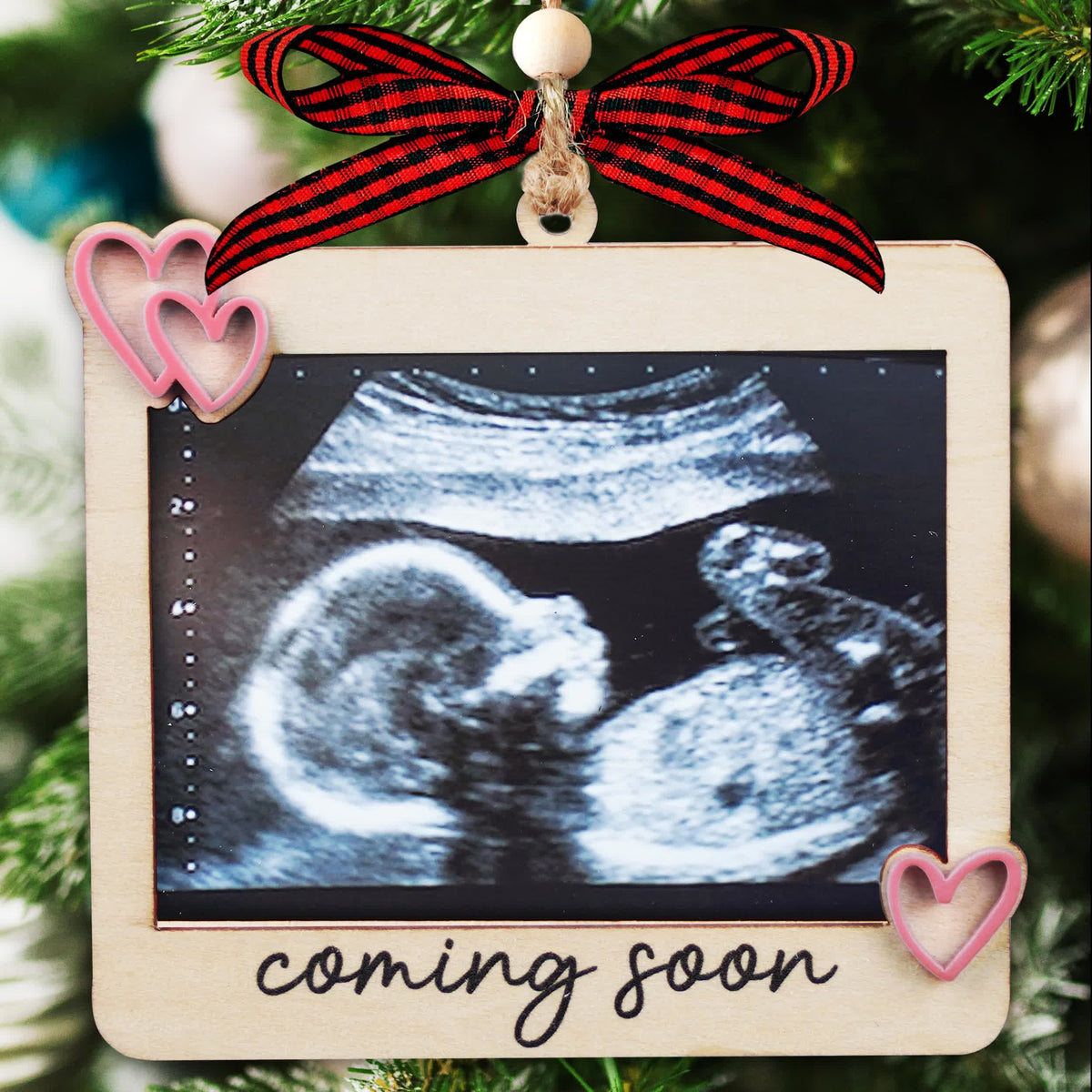 Minimalist Coming Soon Ultrasound Ornament - Baby Bump Sonogram Keepsake Ornament - Pink - 1Pcs - image 0