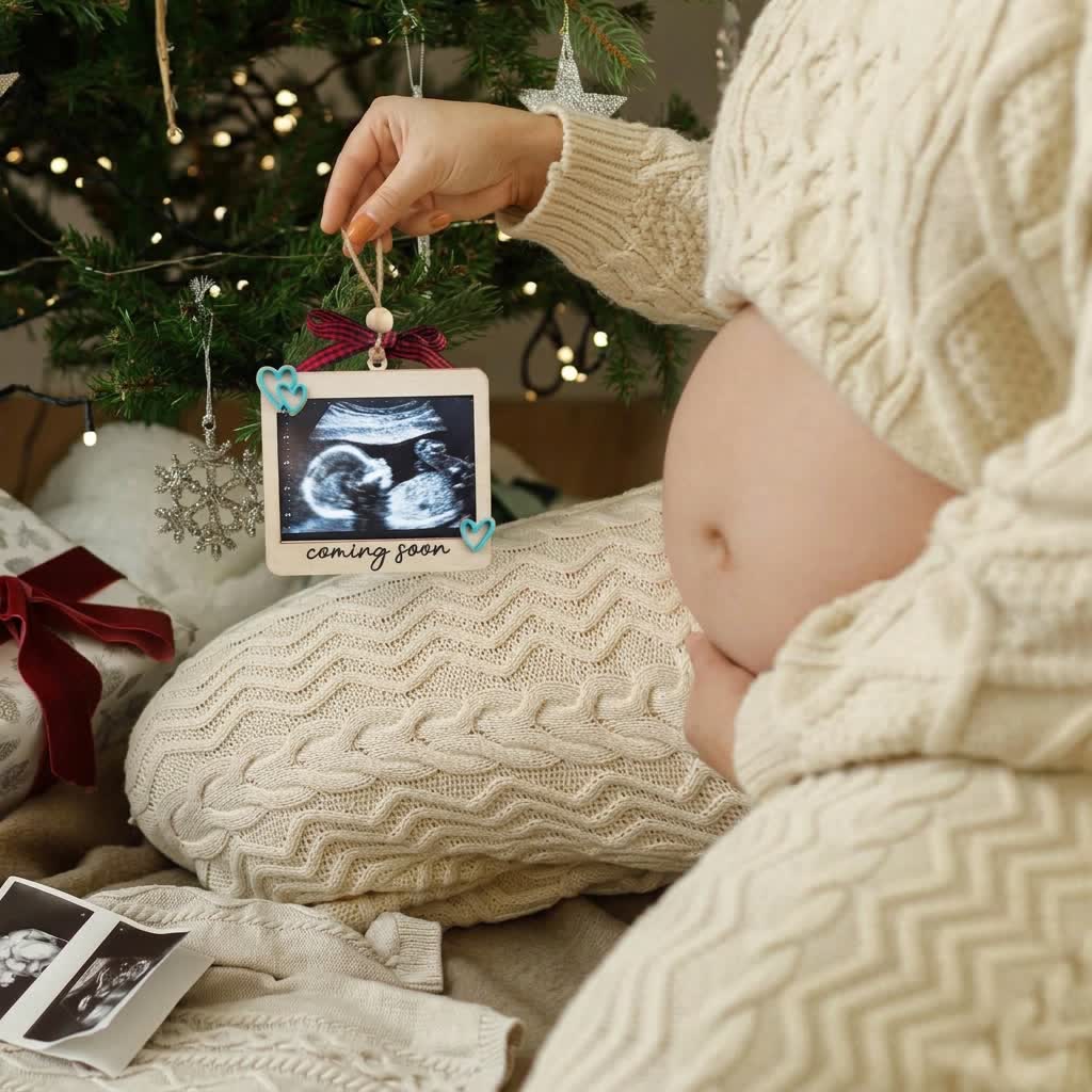 Minimalist Coming Soon Ultrasound Ornament - Baby Bump Sonogram Keepsake Ornament - image 1