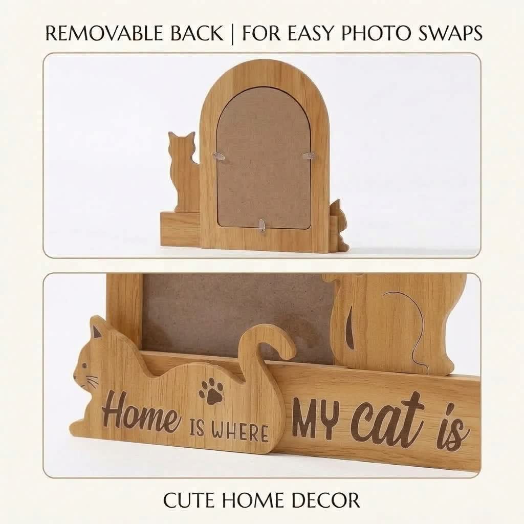 Home Is Where My Cat Is - Personalized Cat Photo Frame - Wooden DIY Picture Frame - image 3