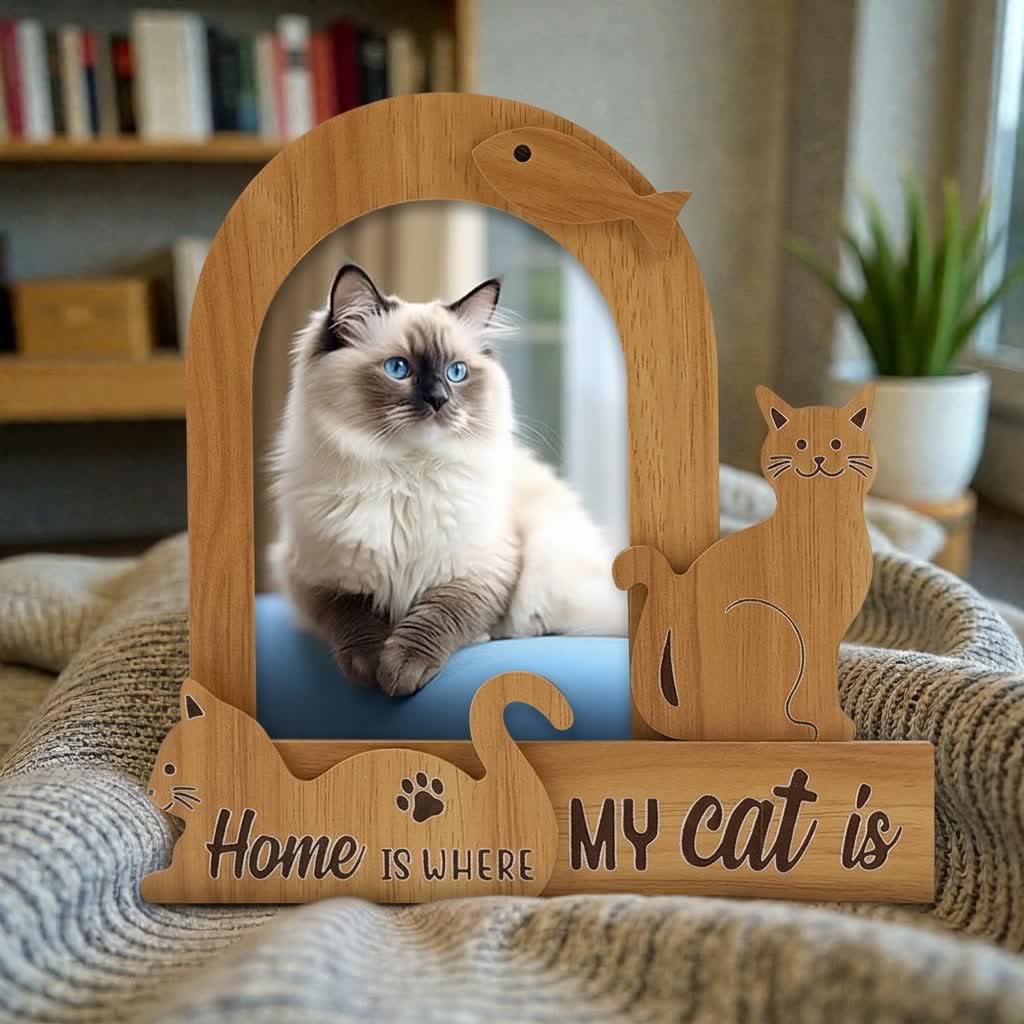 Home Is Where My Cat Is - Personalized Cat Photo Frame - Wooden DIY Picture Frame - Cat - image 0
