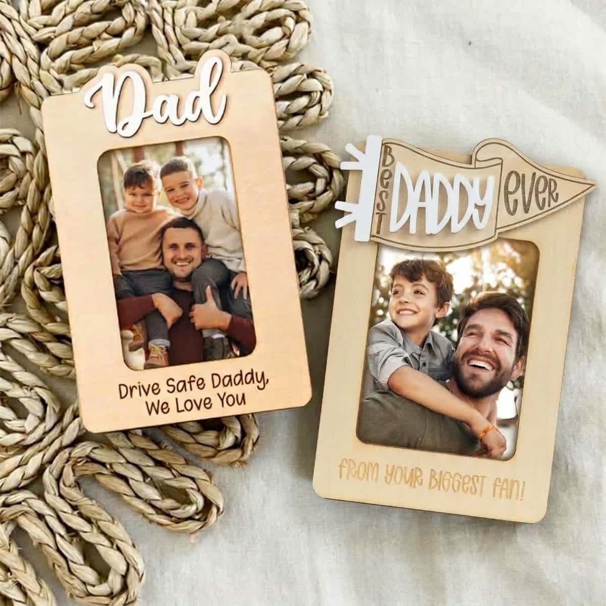Drive Safe Daddy We Love You Photo Frame - DIY Dad Picture Holder Car Visor Frame - image 1
