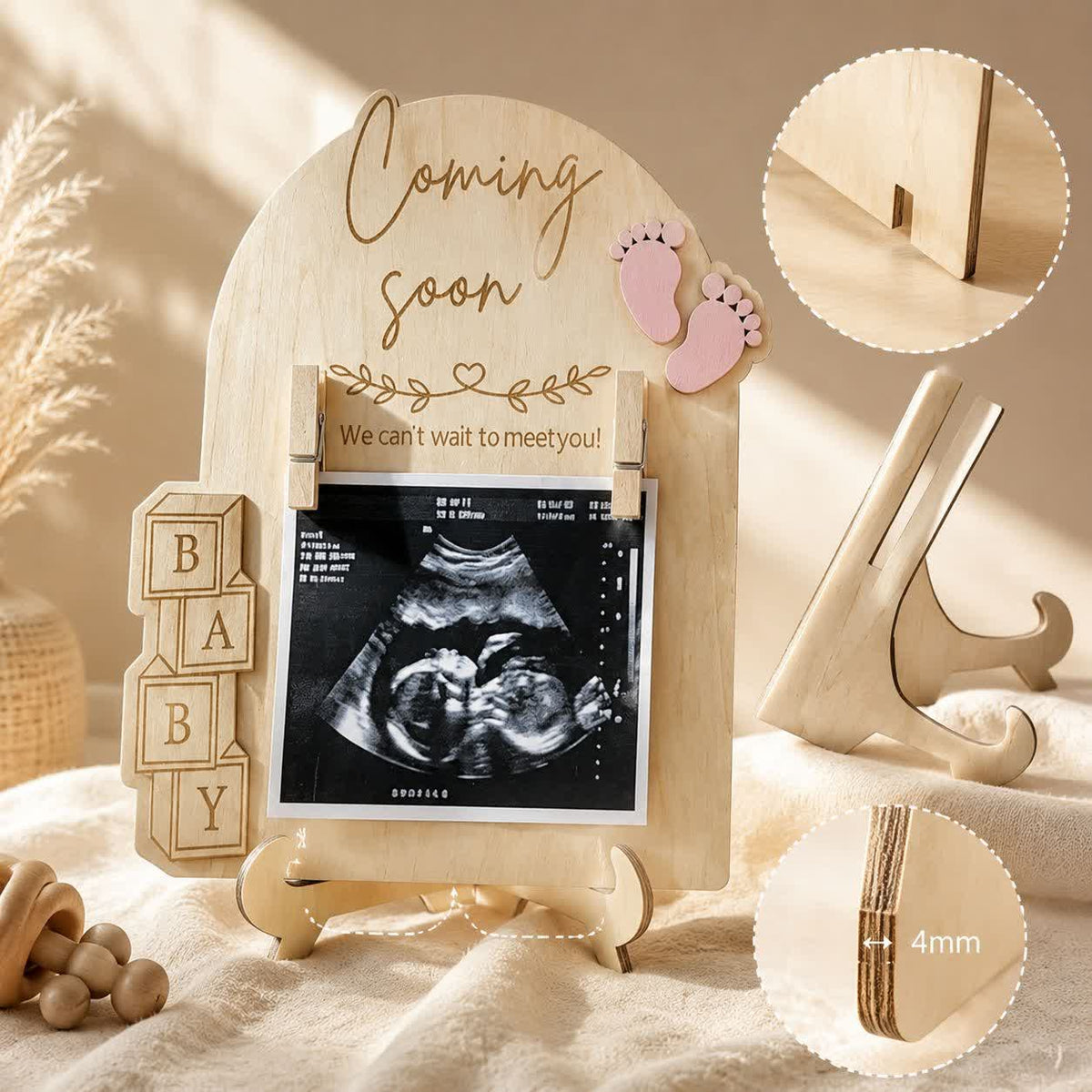Coming Soon Baby Ultrasound Photo Frame - DIY Wooden Sonogram Picture Desk Frame - image 1
