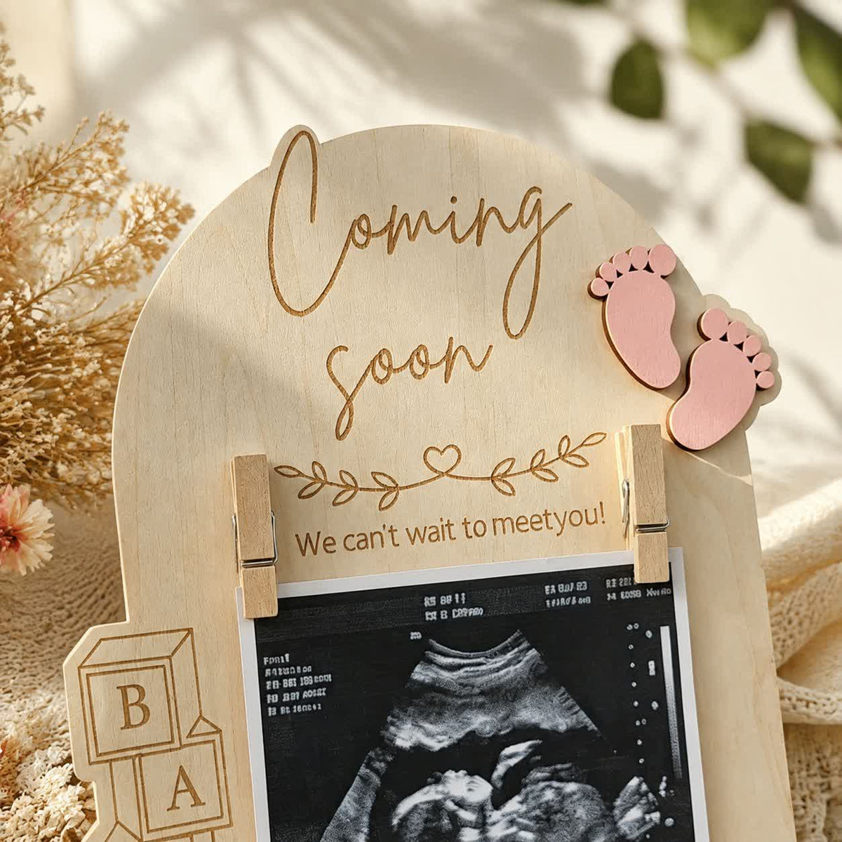 Coming Soon Baby Ultrasound Photo Frame - DIY Wooden Sonogram Picture Desk Frame - image 4