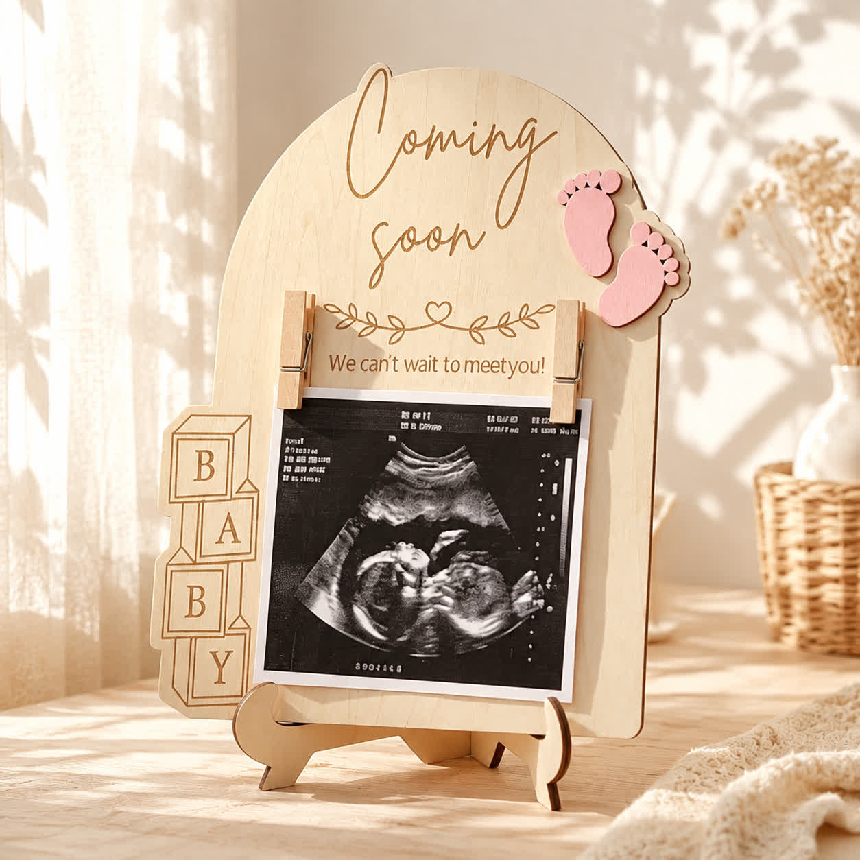 Coming Soon Baby Ultrasound Photo Frame - DIY Wooden Sonogram Picture Desk Frame - Baby - image 0