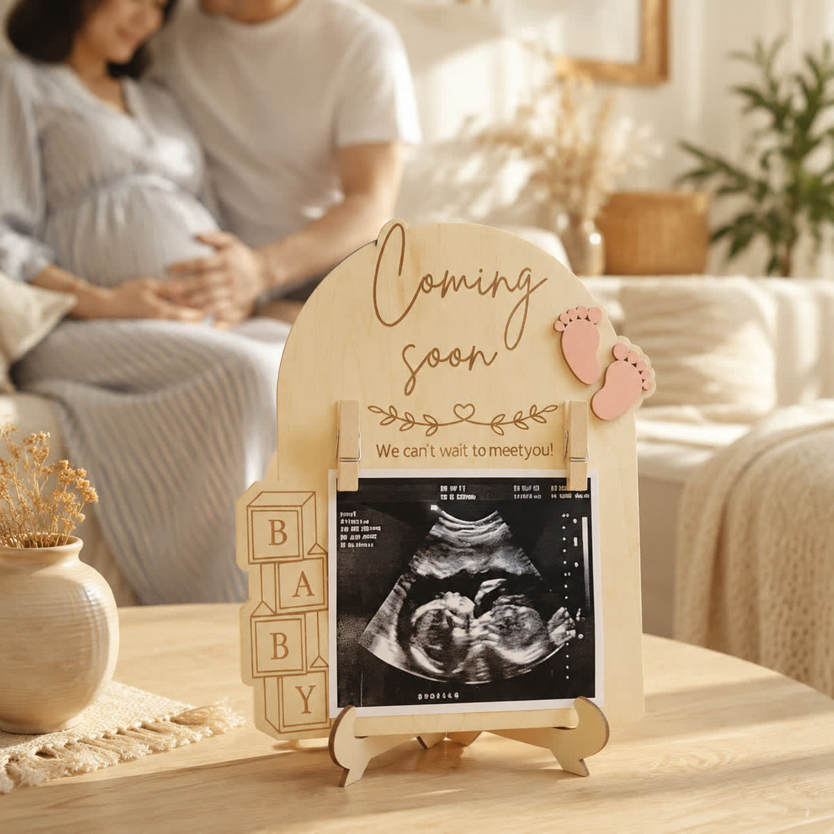 Coming Soon Baby Ultrasound Photo Frame - DIY Wooden Sonogram Picture Desk Frame - image 2