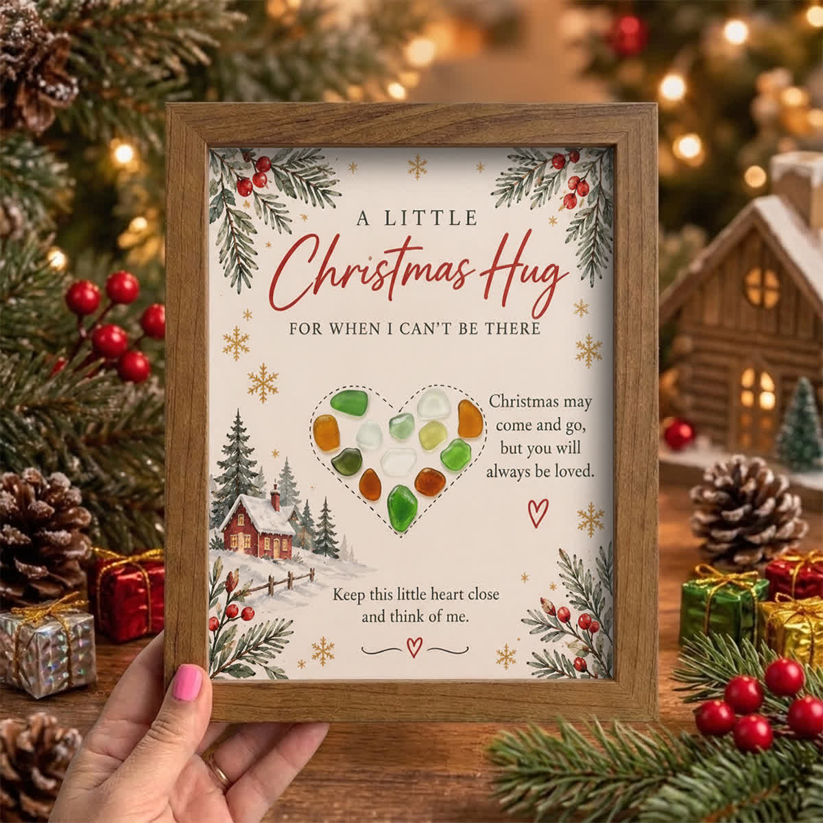 Christmas Heart Always Be Loved Sea Glass Framed Art - Walnut Brown - 8" X 6" - image 0