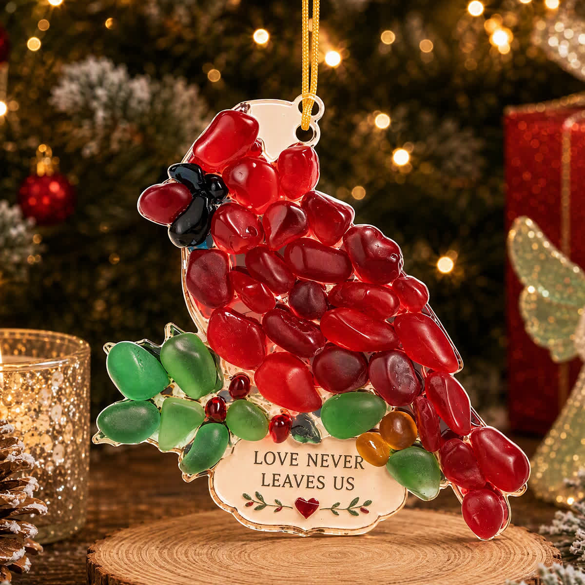 Joy | Love | Light Christmas Handcrafted Sea Glass Hanging Ornament - Cardinal - Approx. 3.94" x 3.94" - image 7