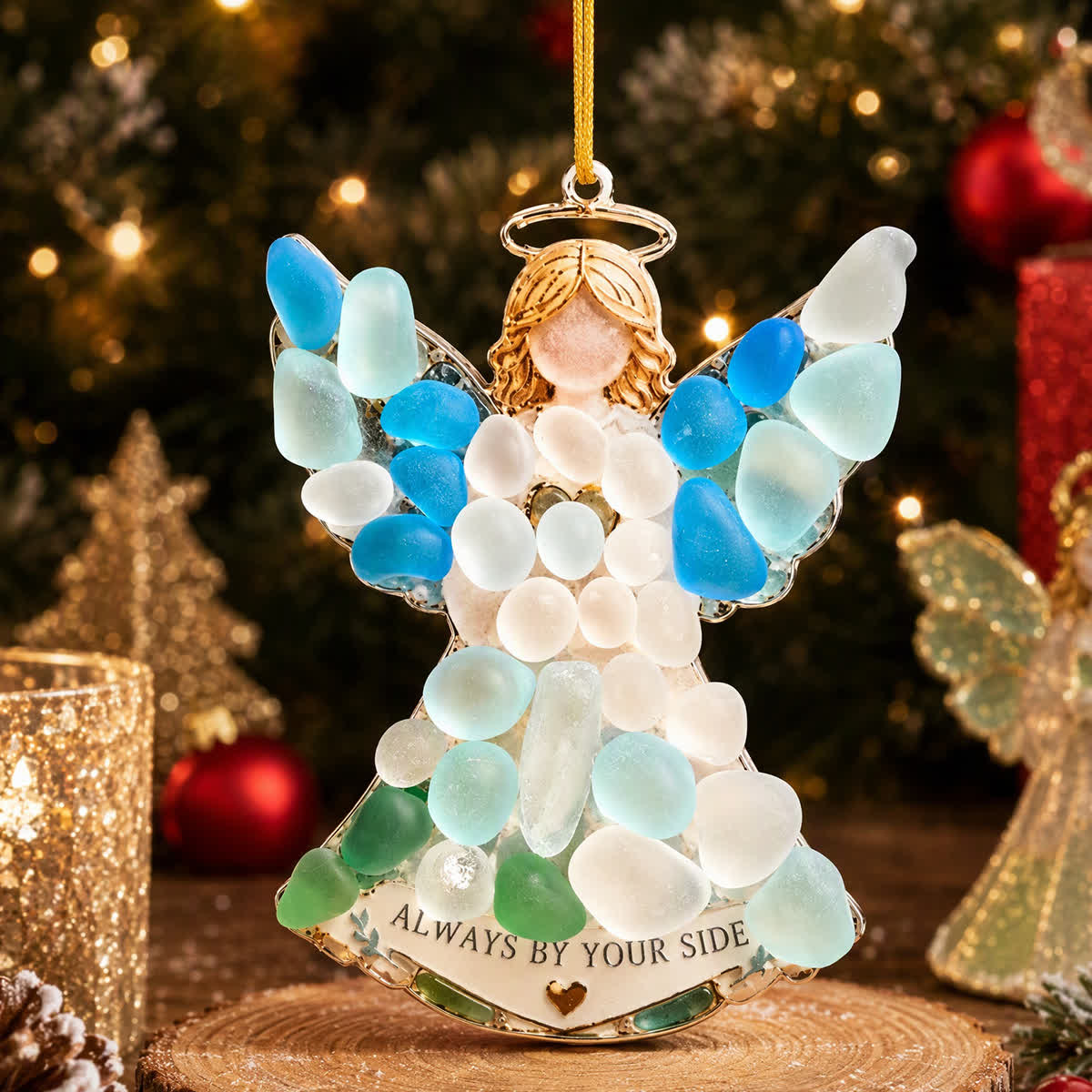Joy | Love | Light Christmas Handcrafted Sea Glass Hanging Ornament - Angel - Approx. 3.94" x 3.94" - image 6