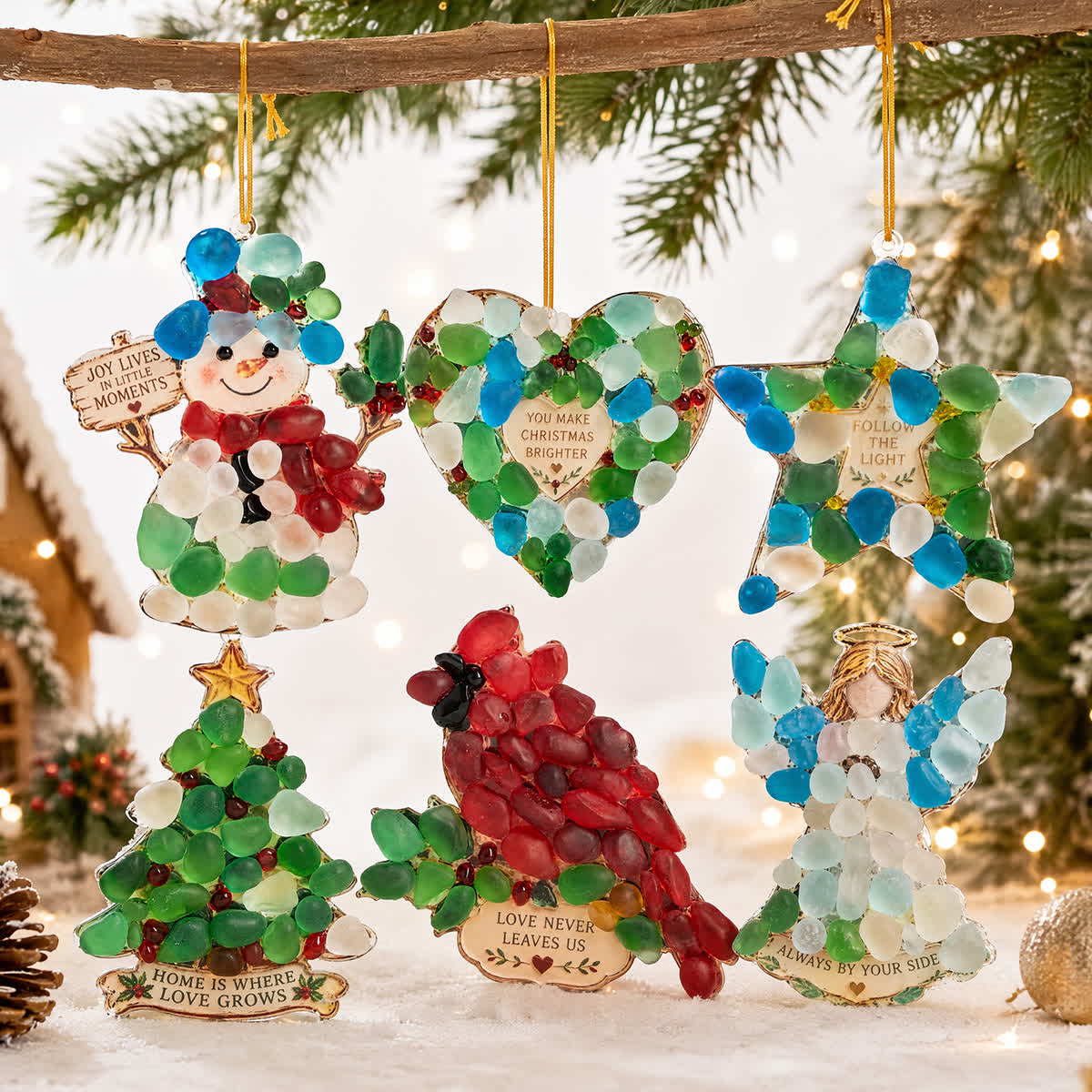 Joy | Love | Light Christmas Handcrafted Sea Glass Hanging Ornament - image 0