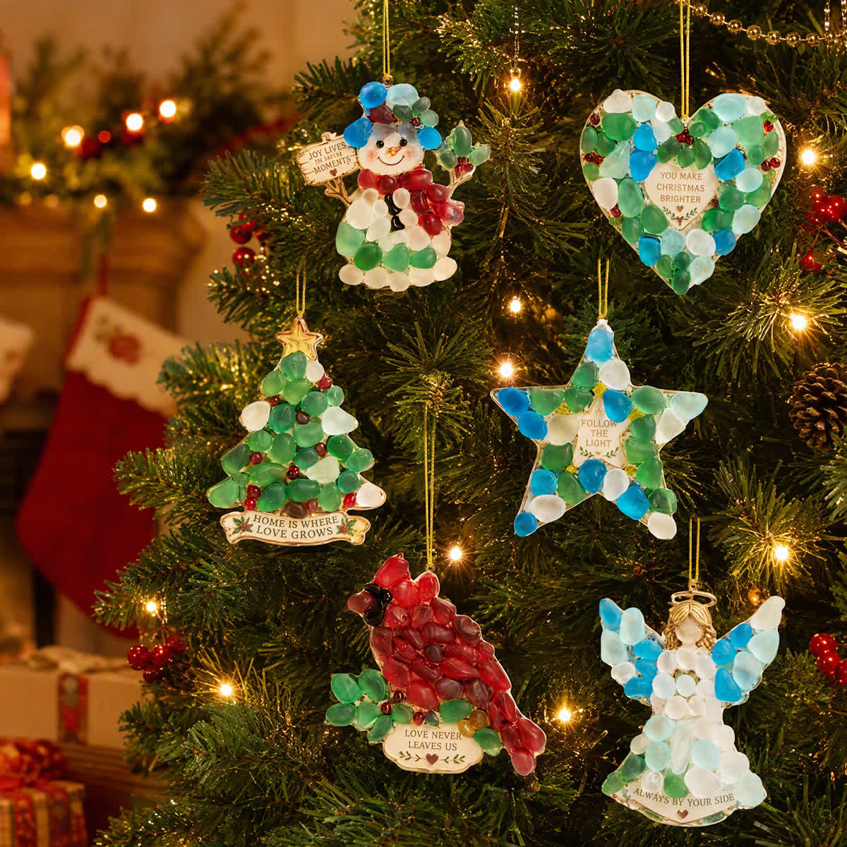 Joy | Love | Light Christmas Handcrafted Sea Glass Hanging Ornament - image 1
