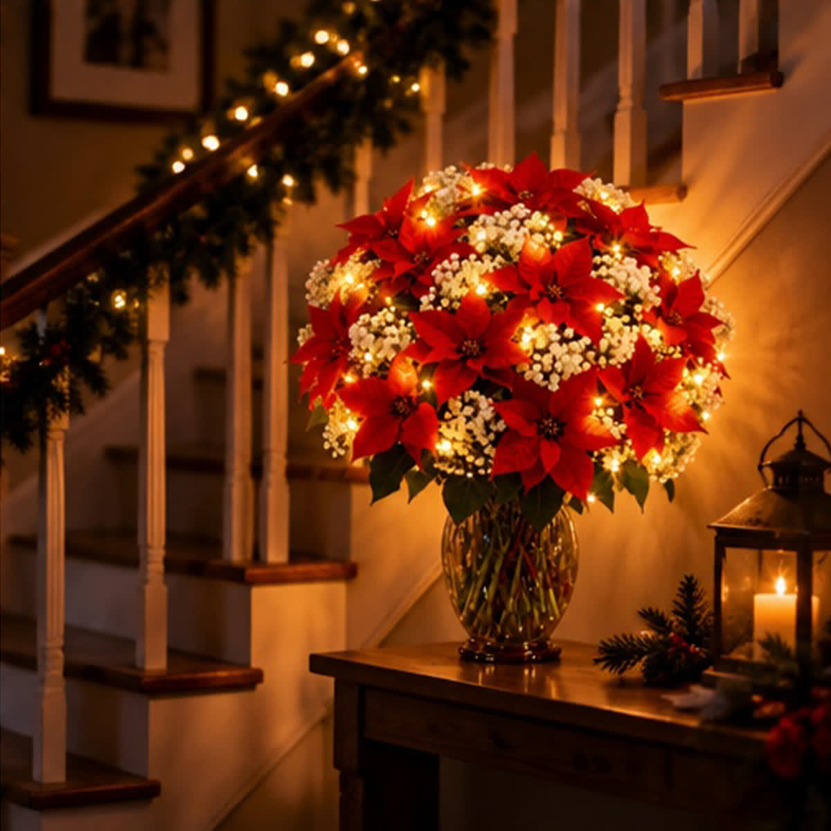 Light Up DIY Poinsettia Bouquet - Christmas Artificial Flowers Decor With LED Light - image 2