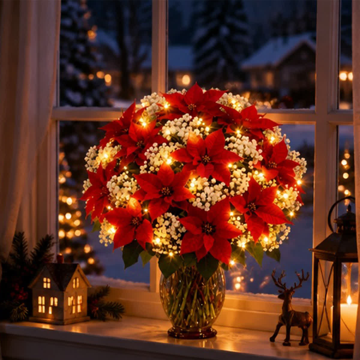 Light Up DIY Poinsettia Bouquet - Christmas Artificial Flowers Decor With LED Light - image 4
