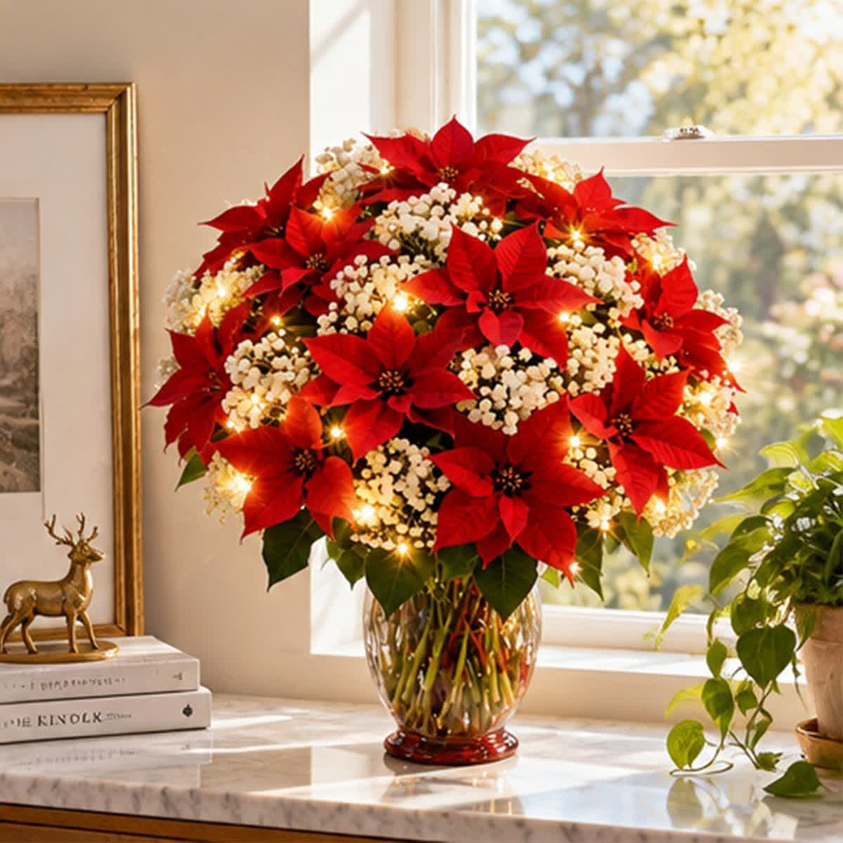 Light Up DIY Poinsettia Bouquet - Christmas Artificial Flowers Decor With LED Light - image 1