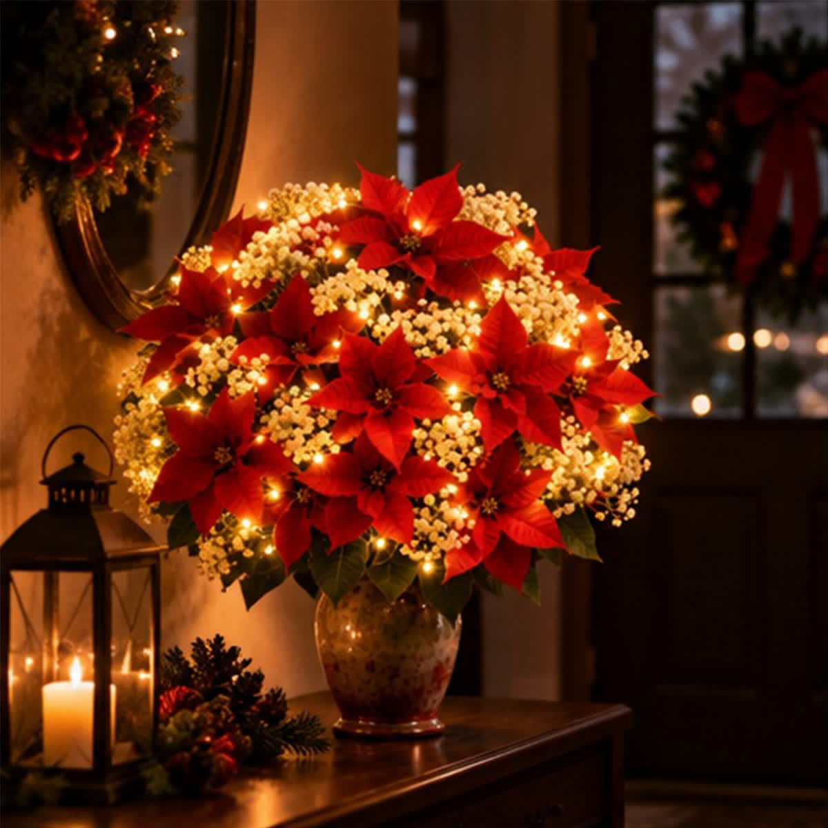 Light Up DIY Poinsettia Bouquet - Christmas Artificial Flowers Decor With LED Light - image 3