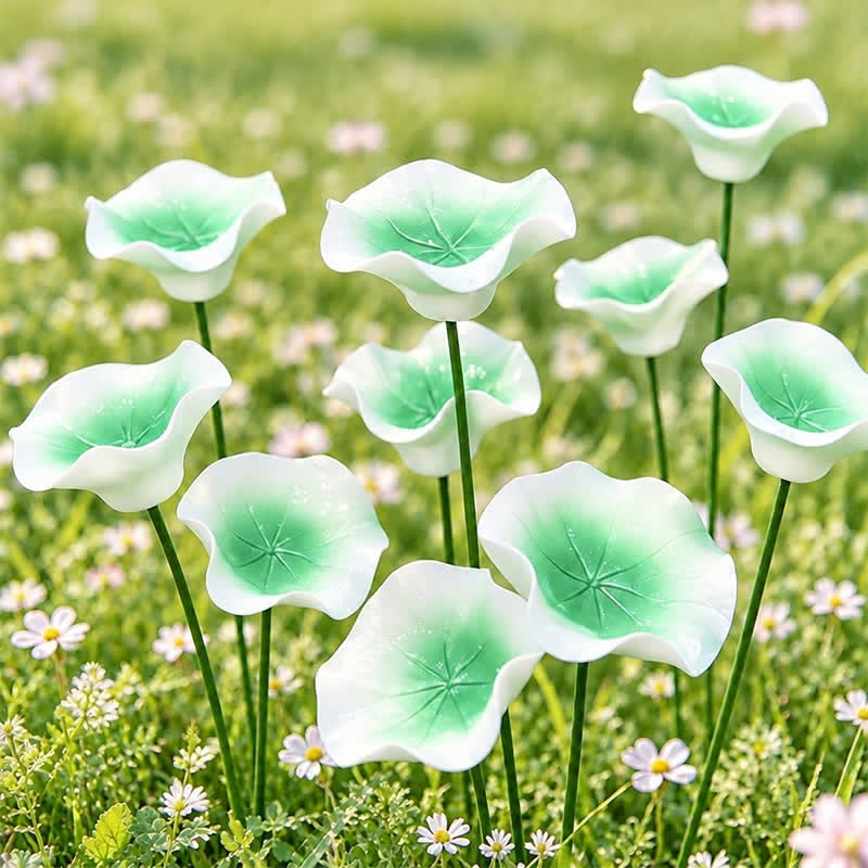 Floating Lotus Garden Sculpture - Romantic Handmade Ceramic Flower Decor - Light Green - image 2