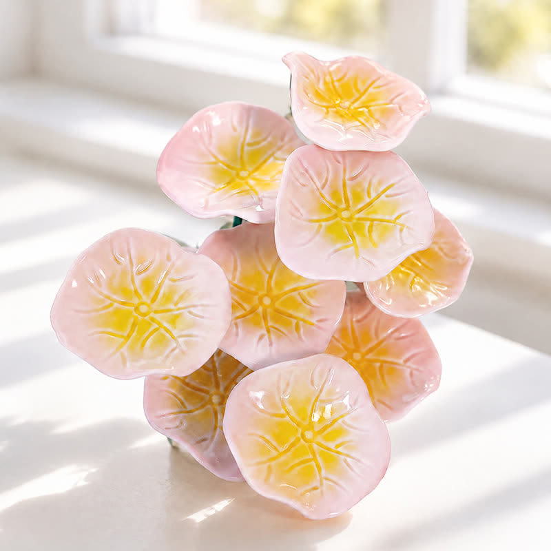 Happy Little Mystery Wildflower Sculpture - Handmade Ceramic Random Color Flower Decor - Pink Lotus Leaf - image 1
