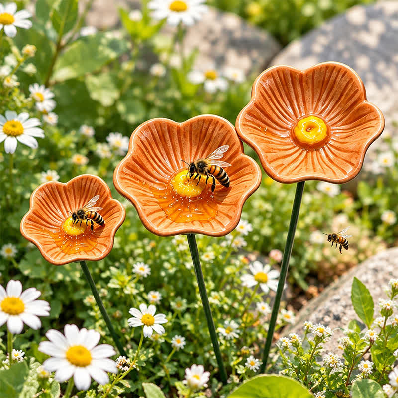 Decorative Poppy Flower Garden Station - Handmade Ceramic Flower Decor - Orange - image 4