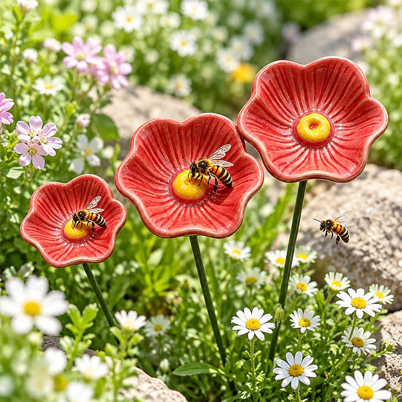 Decorative Poppy Flower Garden Station - Handmade Ceramic Flower Decor - image 1