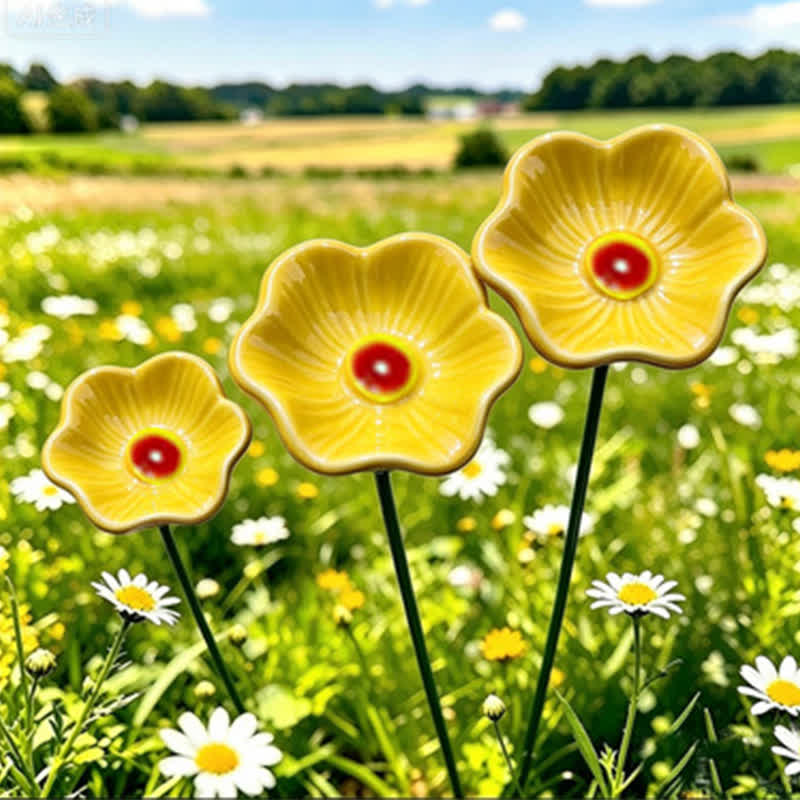 Decorative Poppy Flower Garden Station - Handmade Ceramic Flower Decor - Yellow - image 8
