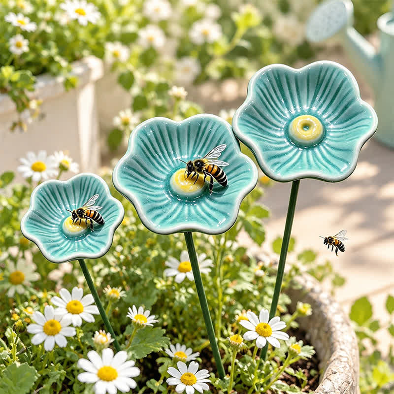 Decorative Poppy Flower Garden Station - Handmade Ceramic Flower Decor - Light Blue - image 12